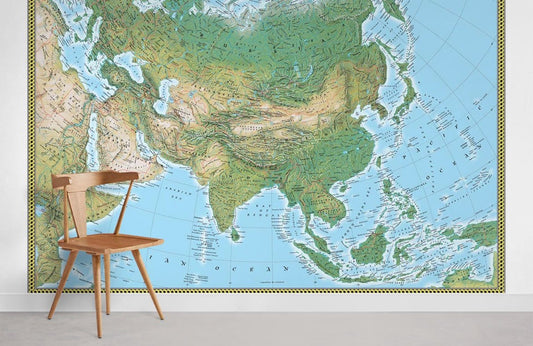 Educational Eastern World Map Mural Wallpaper