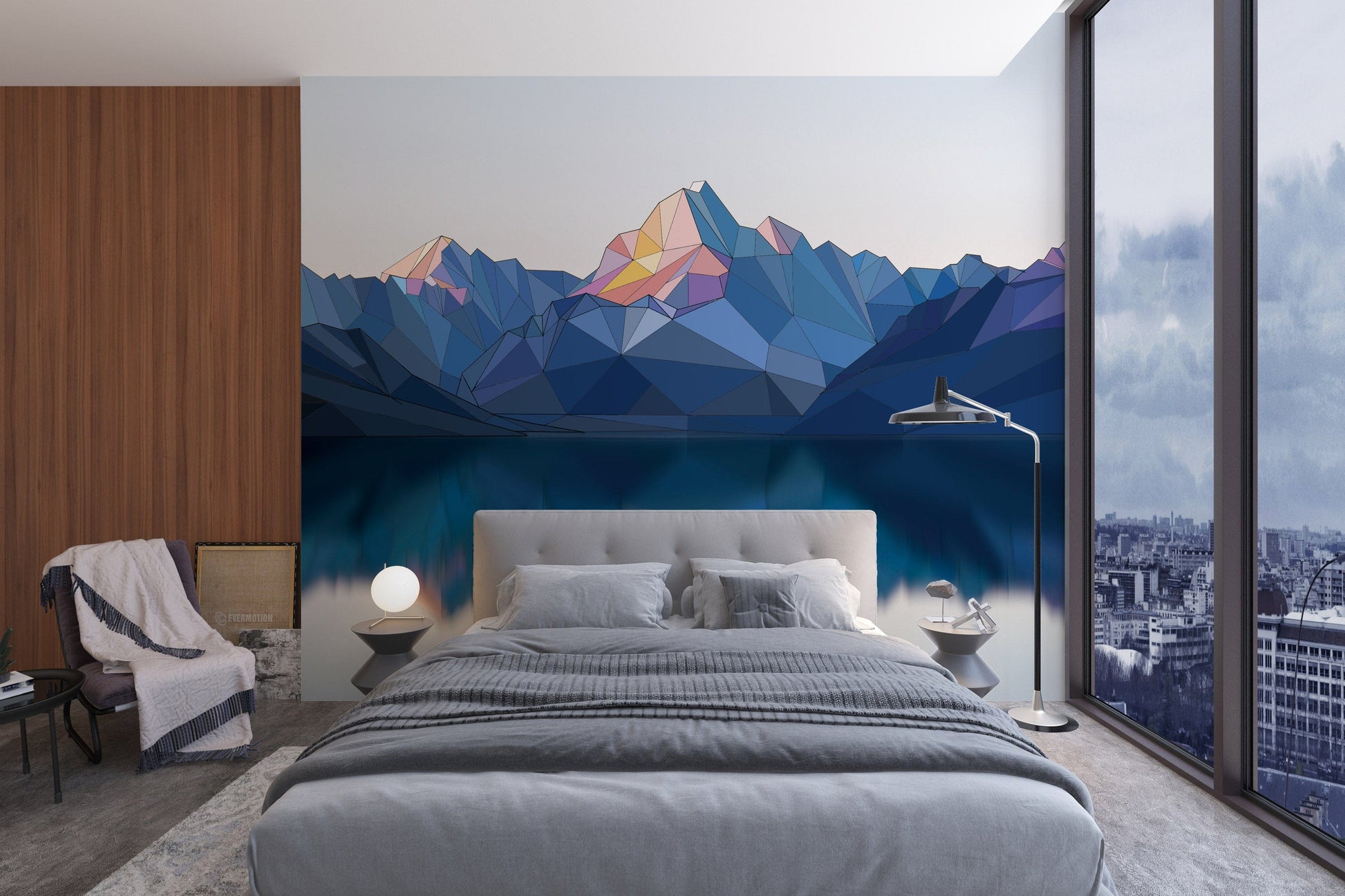 3D Mountain Peaks Wallpaper Mural for Use as Decorating Material in Bedrooms