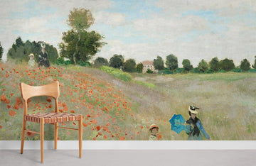 Rustic Poppy Field Landscape Mural Wallpaper