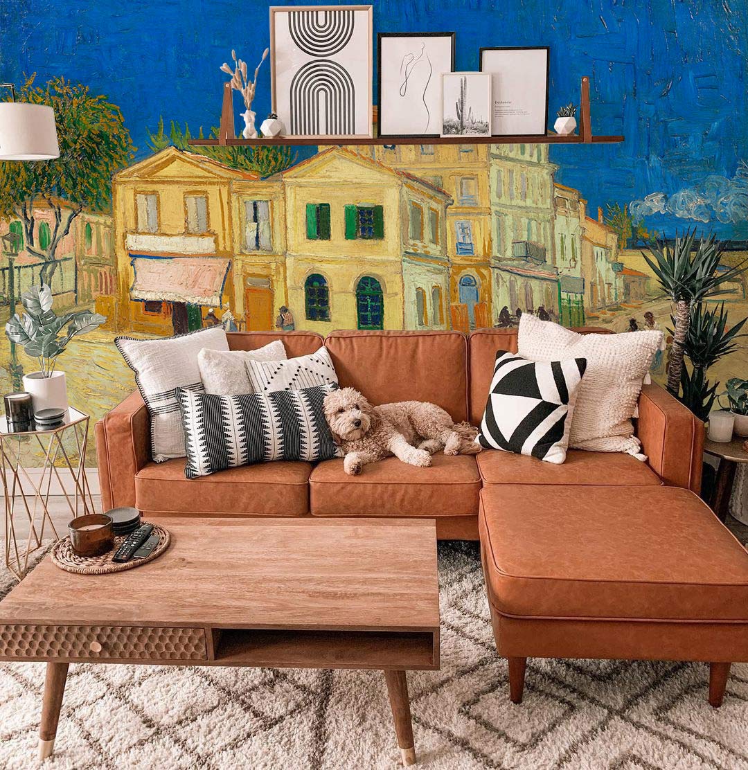 The Yellow buildings oil painting Mural Wallpaper for living Room decor