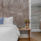 The bedroom features an animal fur wallpaper mural with a neutral colour scheme.