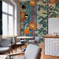 Botanical Orange Flower Stripe Mural Wallpaper in dining area