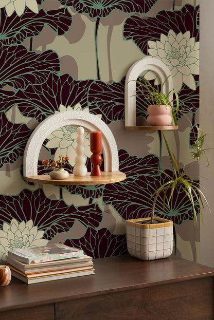 3D Wallpaper Mural of a Dark Lotus for Use as Hallway Decoration