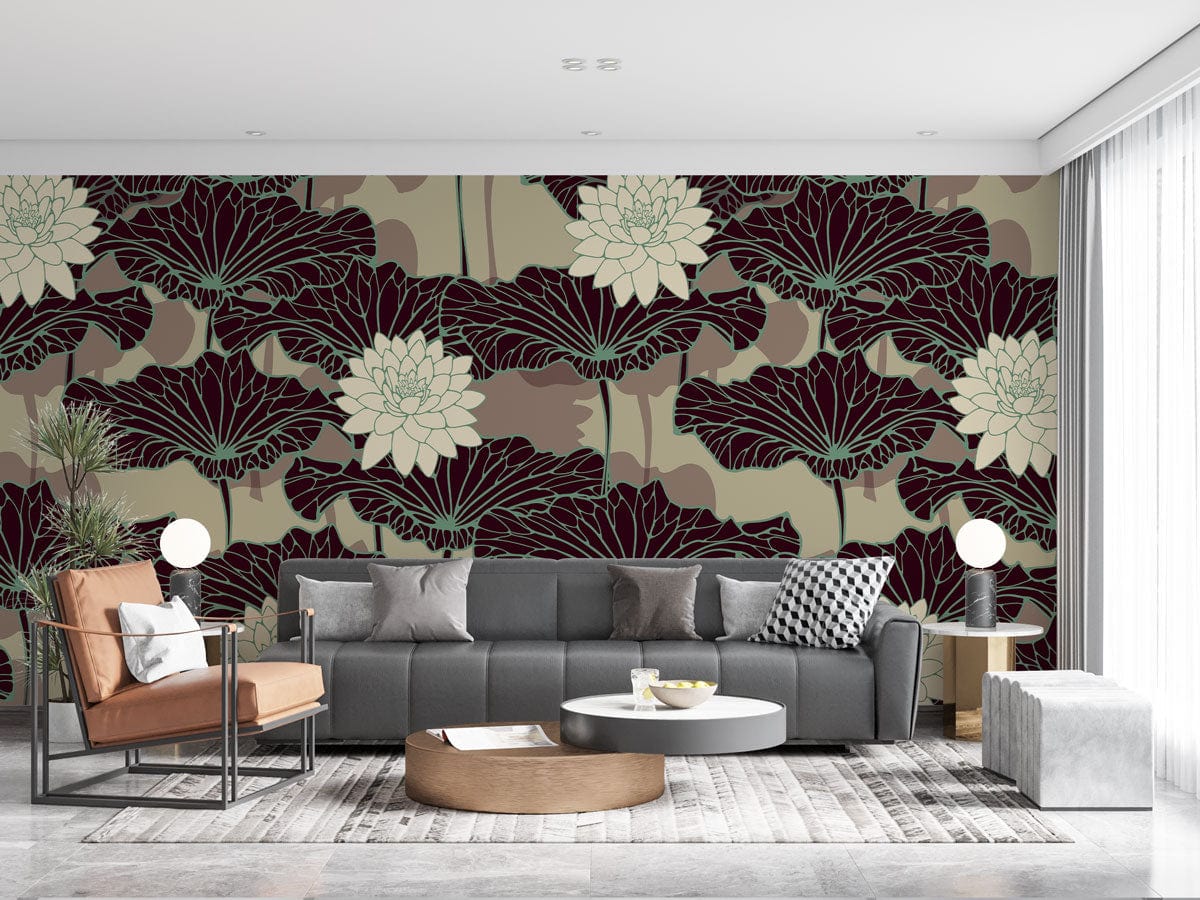 3D Wallpaper Mural of a Dark Lotus for Use in Decorating the Living Room
