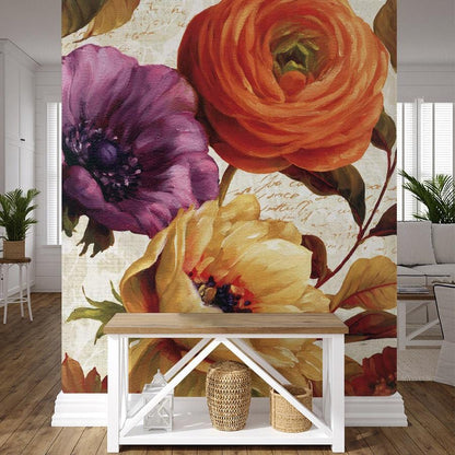 Vibrant Floral Elegance Script Background Wallpaper Mural in living room