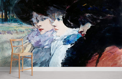 Elegant Vintage Watercolor Portrait Mural Wallpaper