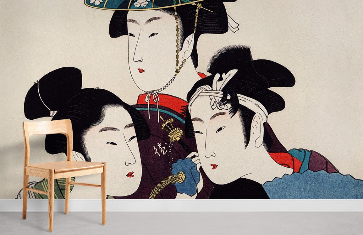 Three Young Women Japanese Wall Mural For Room