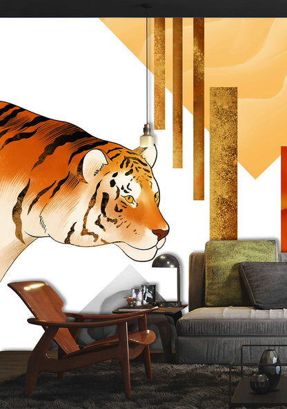 Decorate Your Living Room with a Tiger Wallpaper Mural
