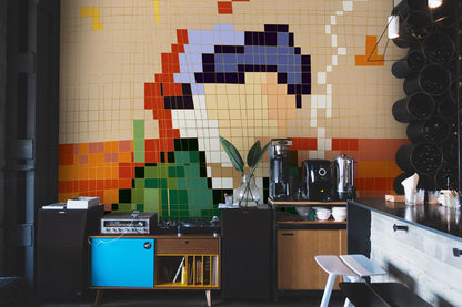 Tile Marble Cartoon Wall Mural Wallpaper for the Decoration of Restaurants