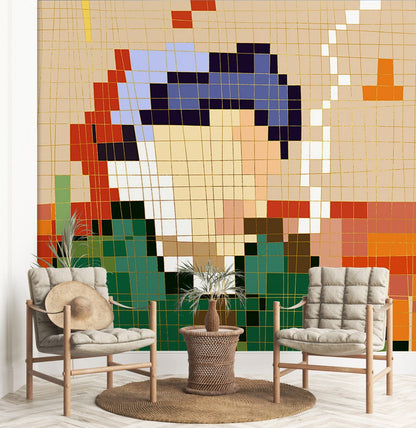 Tile Marble Cartoon Wall Mural for Entryway and Foyer Decorations