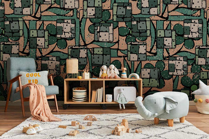 Abstract Botanical Geometric Mural Wallpaper in nursery