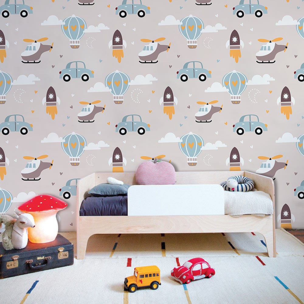 custom sky traffic wallpaper mural for nursery room