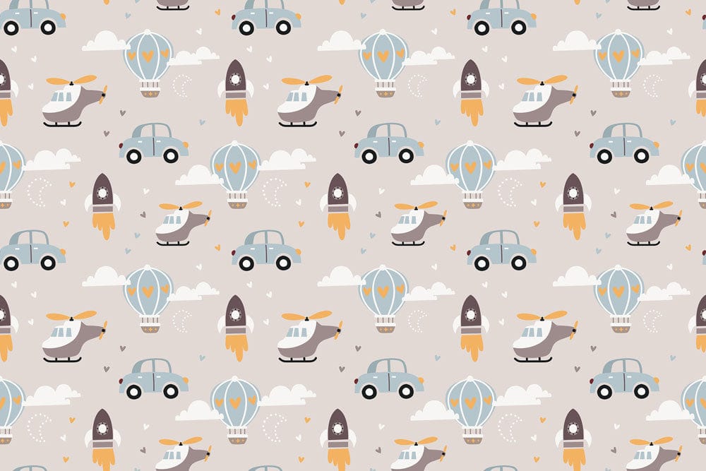 Whimsical Transport Kids Room Mural Wallpaper