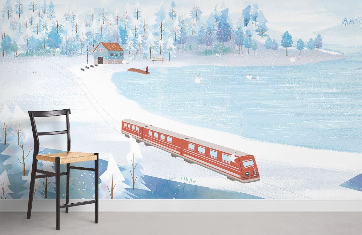 Winter Landscape Serene Train Mural