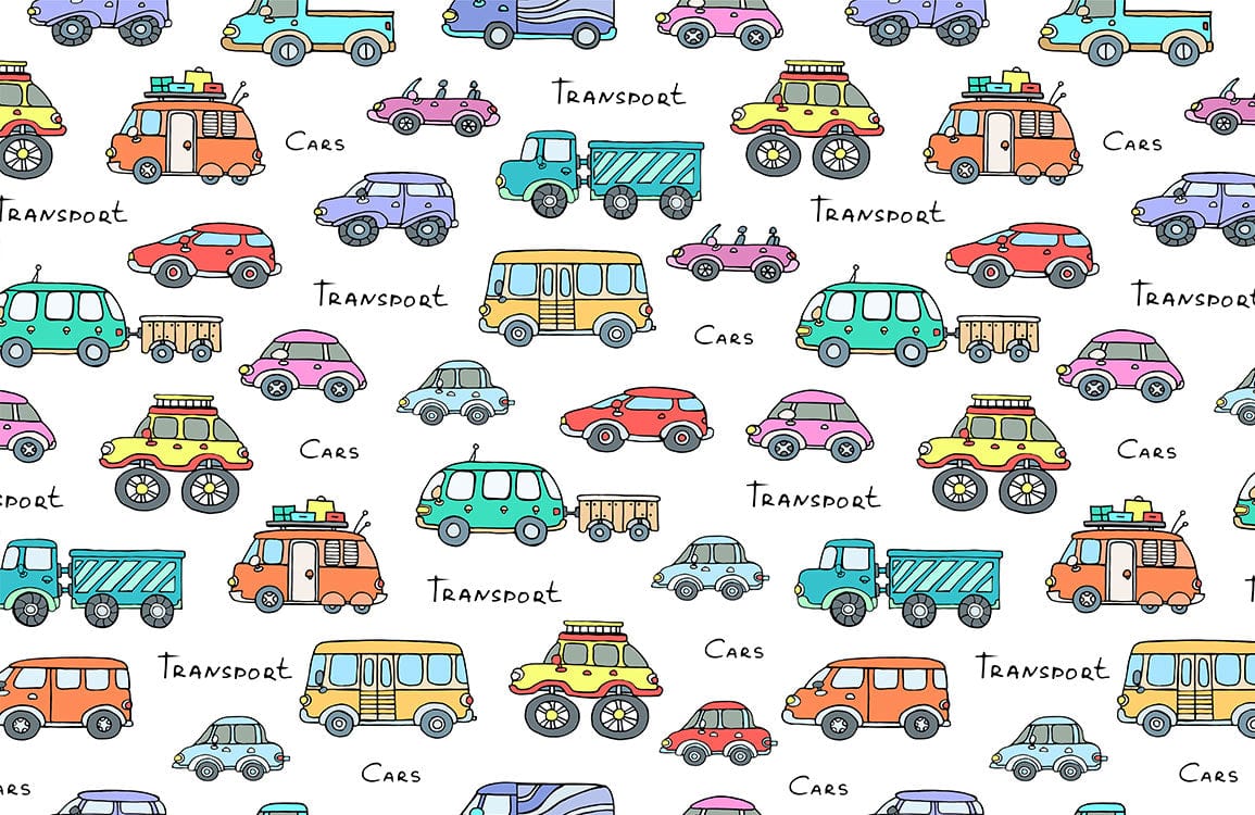 Colorful Retro Vehicle Pattern Mural Wallpaper