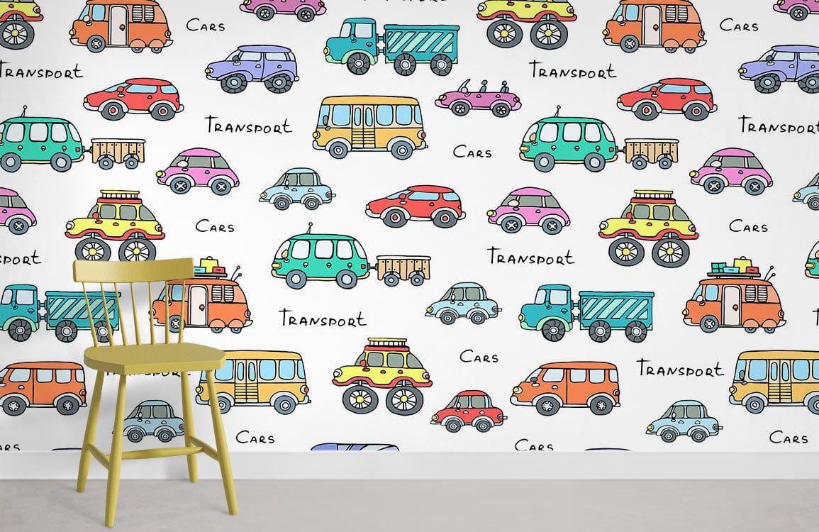 Transport Cars Cartoon Pattern Wallpaper Home Decor