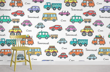 Colorful Retro Vehicle Pattern Mural Wallpaper