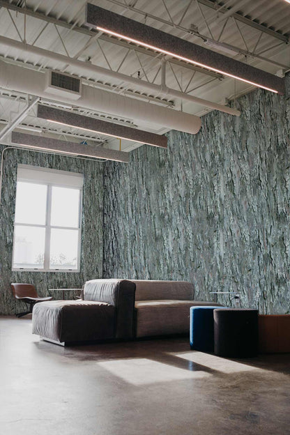 Rustic Textured Tree Bark Mural Wallpaper in living room