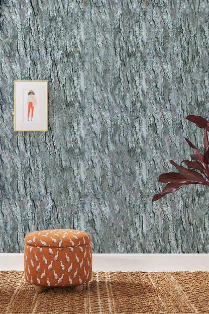 Rustic Textured Tree Bark Mural Wallpaper in living room