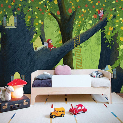 Enchanted Forest Fruit Tree Mural Wallpaper in bedroom