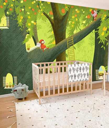Enchanted Forest Fruit Tree Mural Wallpaper in nursery