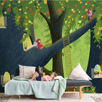 Enchanted Forest Fruit Tree Mural Wallpaper in bedroom