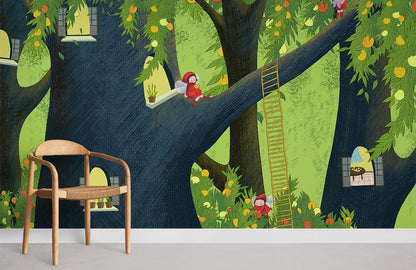 Enchanted Forest Fruit Tree Mural Wallpaper in playroom