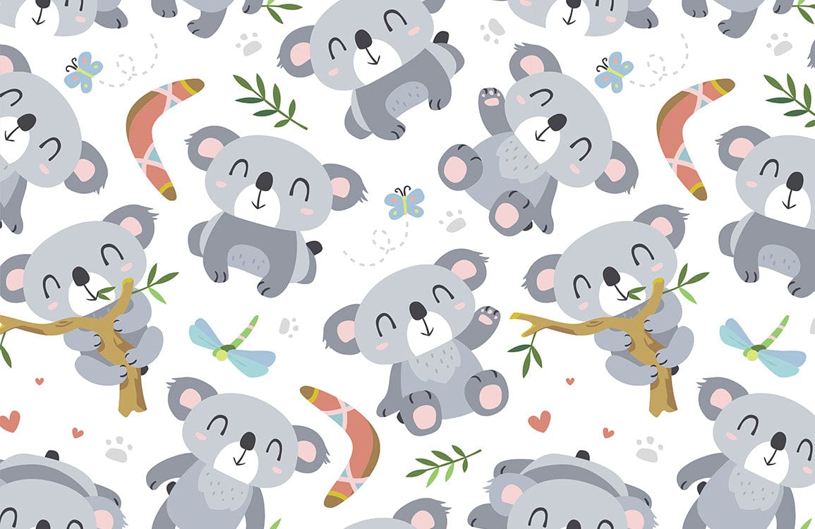 Tree & Koala Gray Wallpaper Art Design