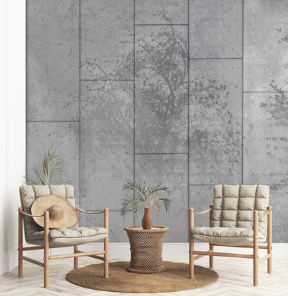 Modern Grey Tree Silhouette Mural Wallpaper in living room