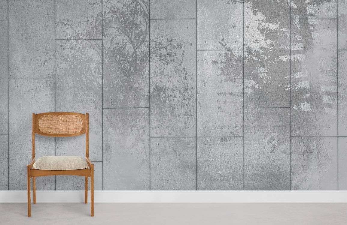 Modern Grey Tree Silhouette Mural Wallpaper
