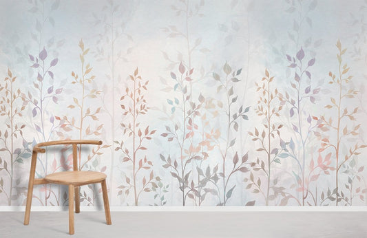 Wallpaper mural with pastel small trees for use as home d��cor.