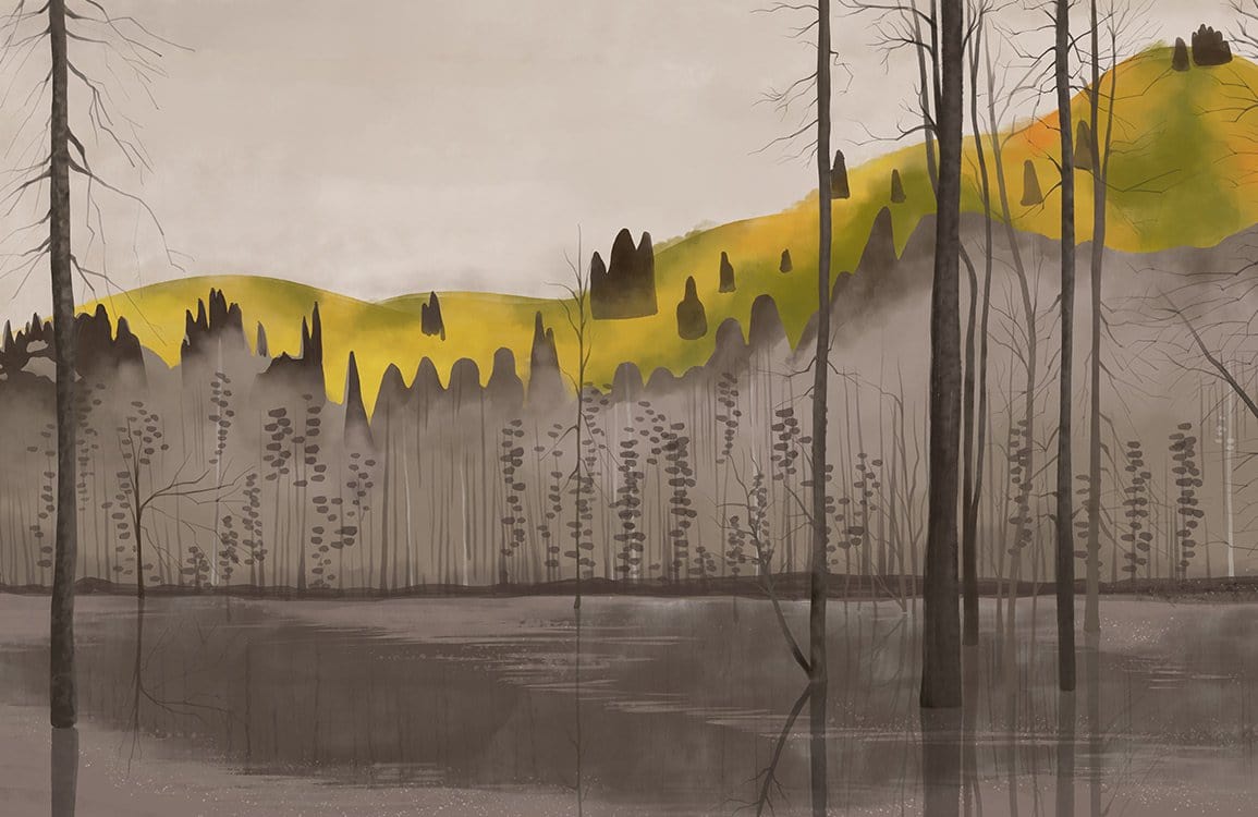 Moody Forest Mist Landscape Mural Wallpaper