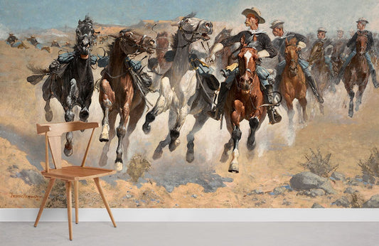 Wild West Cowboy Horse Chase Mural Wallpaper