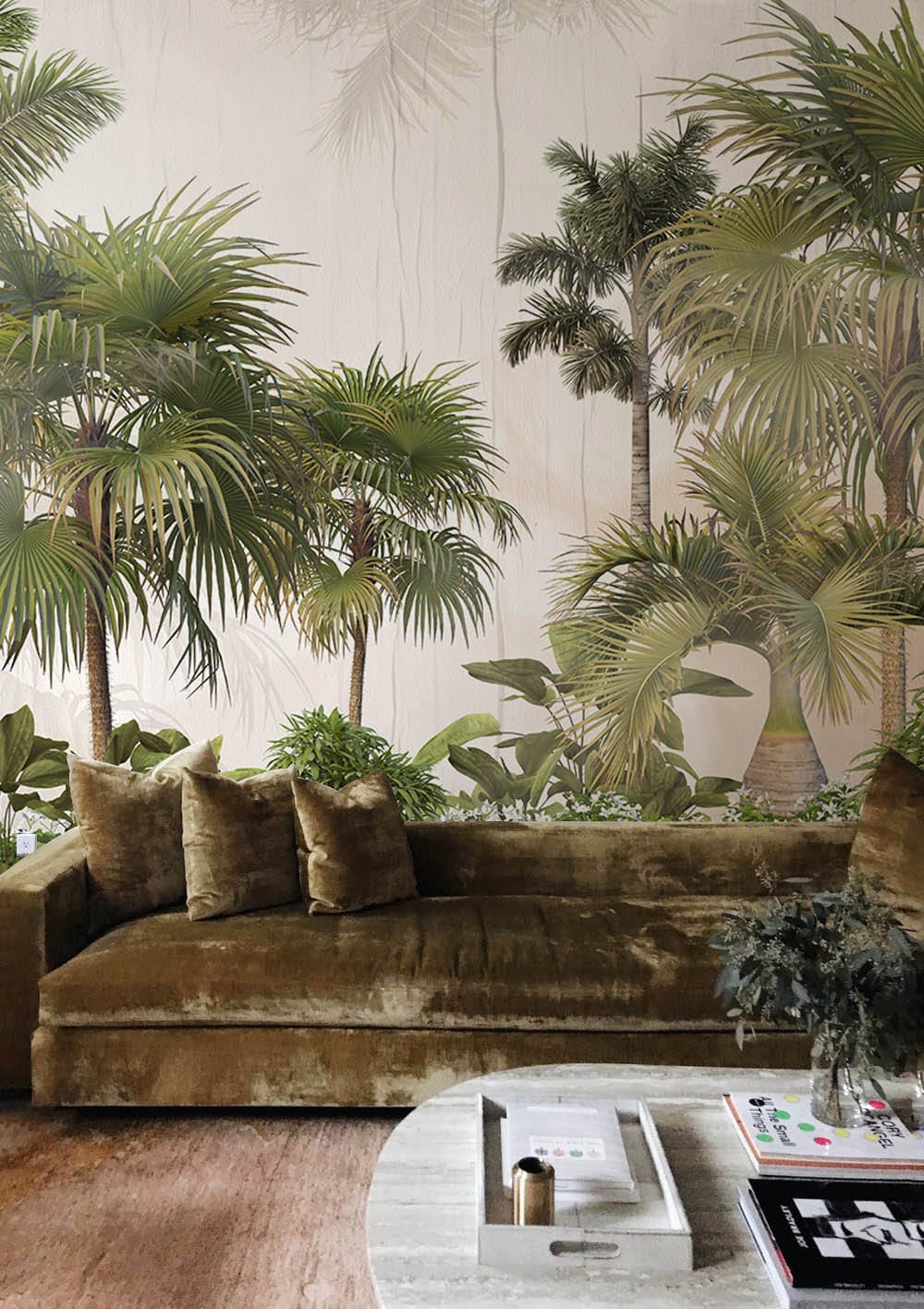 Wallpaper Mural of a Tropical Forest for Use in Decorating the Living Room