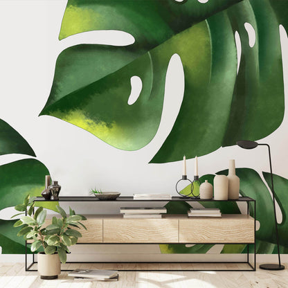 Hallway with Tropical Green Leaves Wallpaper Mural