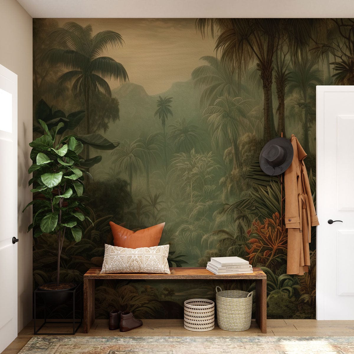 rain jungle wallpaper mural for hallway decor