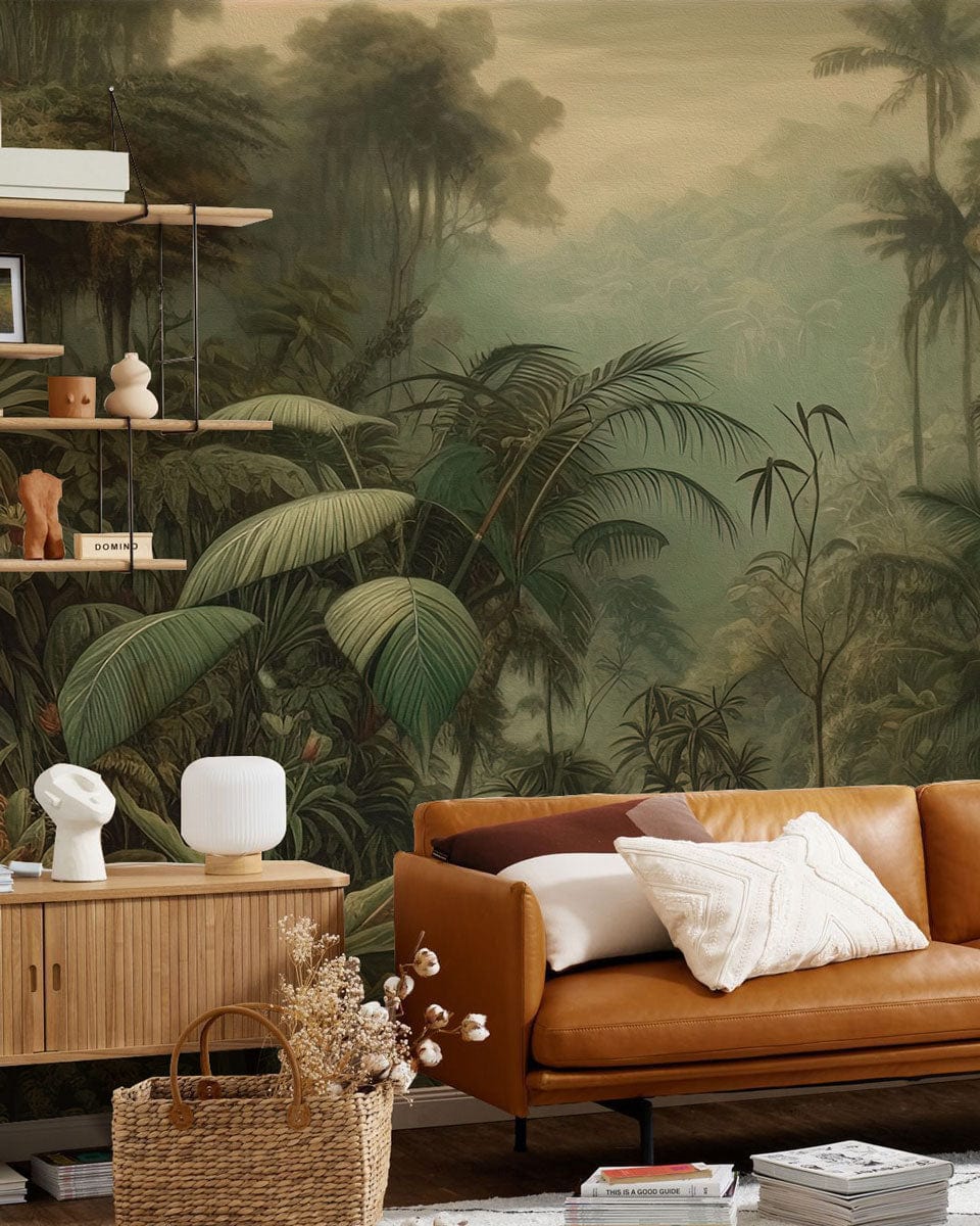 tropical jungle wallpaper mural for living dining room decor