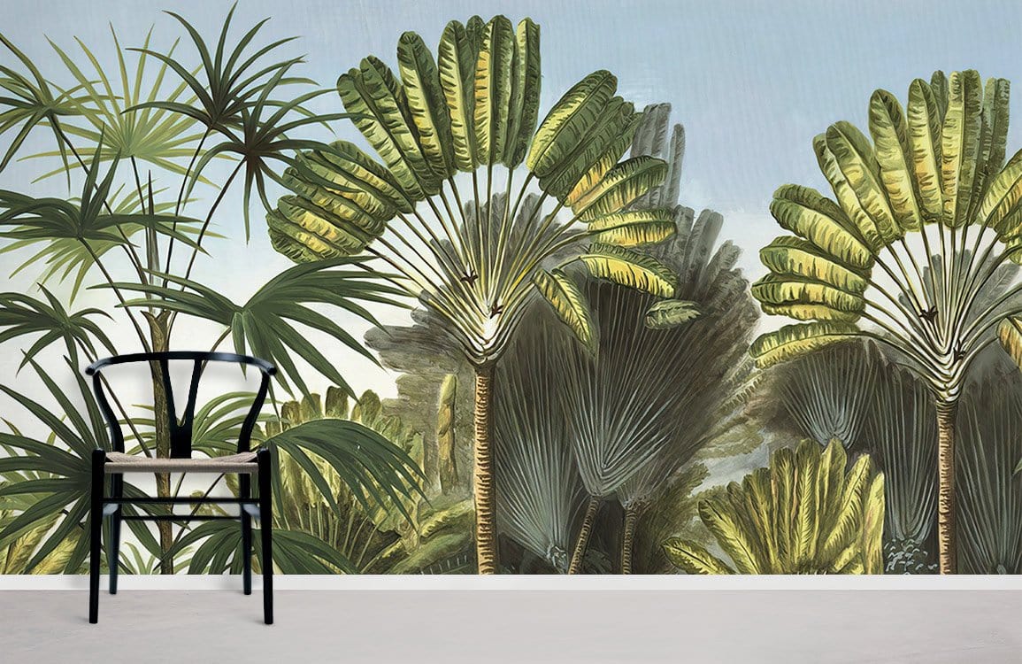 wallpaper mural with a tropical motif for use in interior decoration