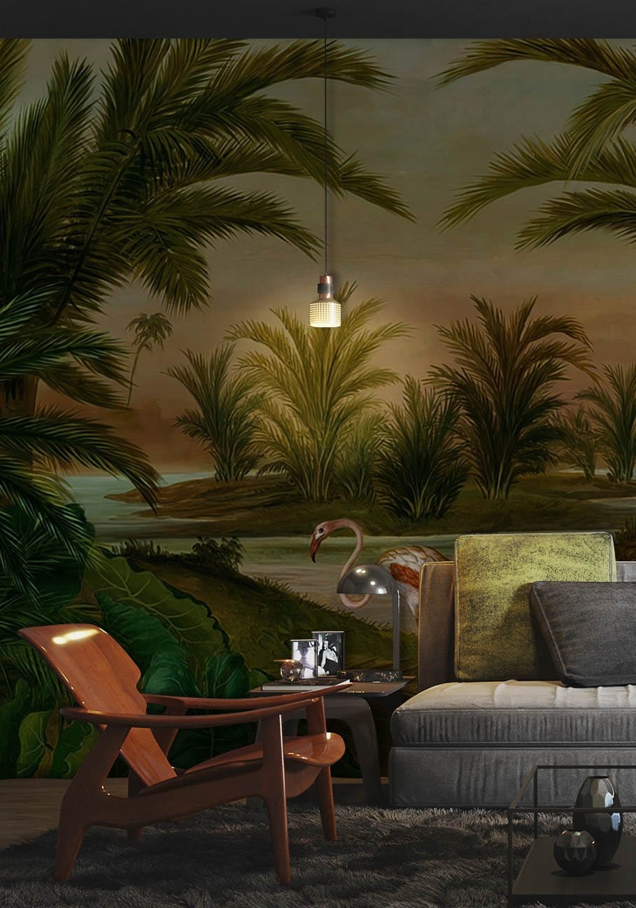 Wallpaper Mural of a Tropical Paradise for Use in Decorating the Living Room