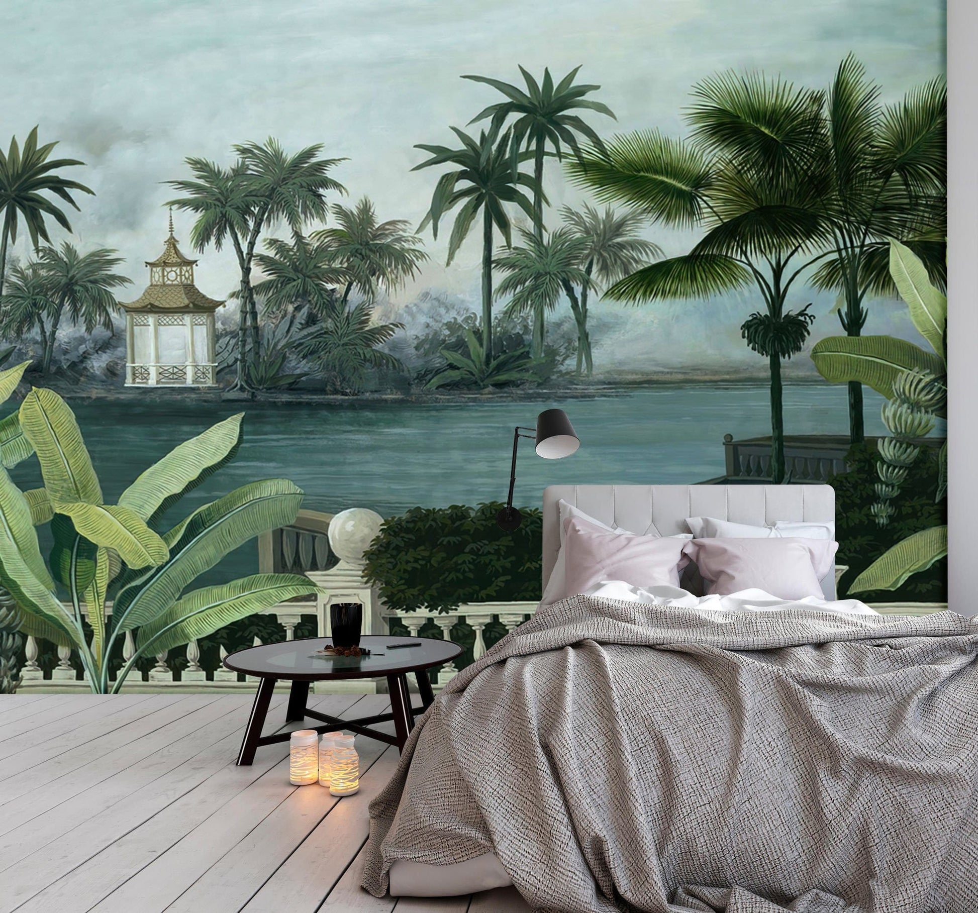 Bedroom Decoration Featuring a Mural of Tropical River Wallpaper