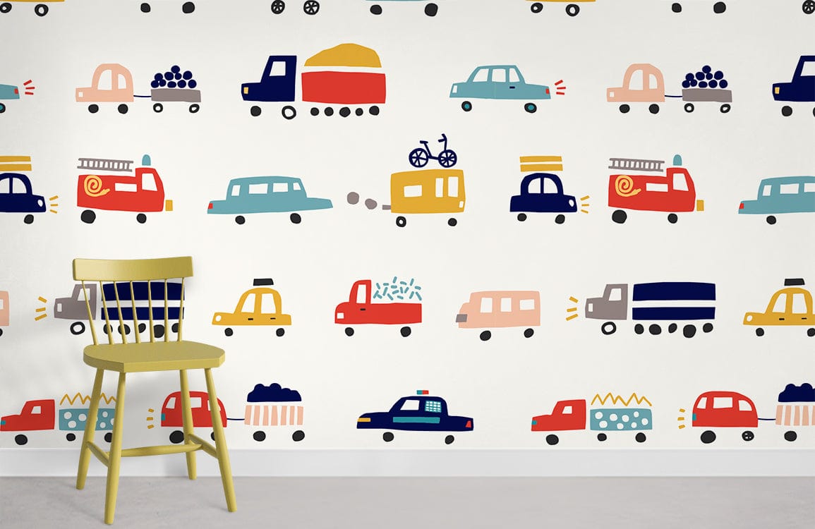 Trucks Pattern Cartoon Wallpaper Home Decor