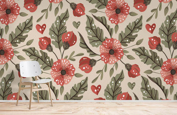 Vintage Floral Pattern Beige Mural Wallpaper