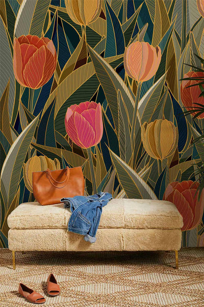 colorful tulips wallpaper murla for living room