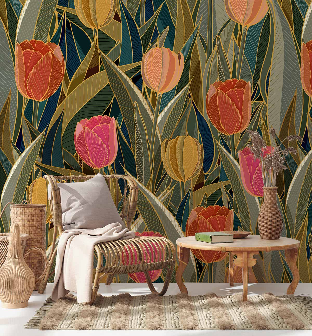 colorful tulips wallpaper murla for hallway