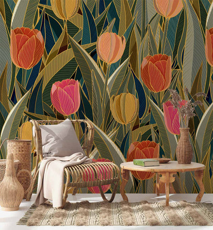colorful tulips wallpaper murla for hallway