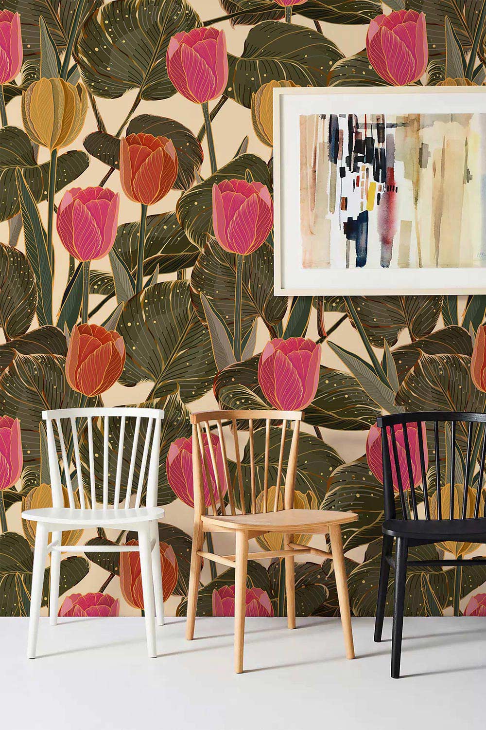 booming tulips floral wallpaper mural living room