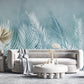Wallpaper mural with feathers and leaves in turquoise, perfect for decorating the living room