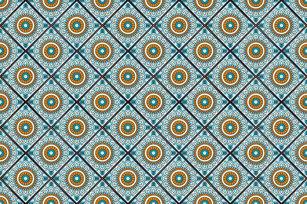 Geometric Blue Gold Pattern Mural Wallpaper