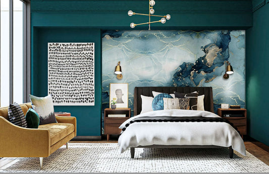 turquoise marble wallpaper mural bedroom decor