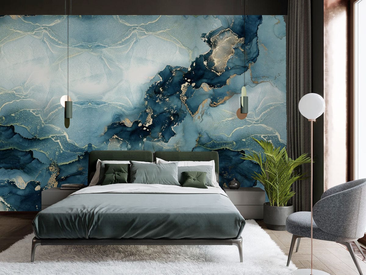 watercolor marble accent wall cozy bedroom decoration